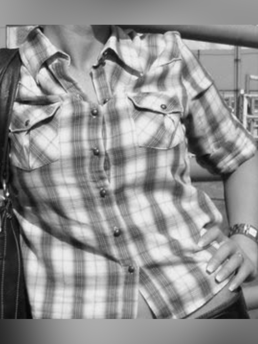 Women's Plaid Button-Up Shirt in Brown and Cream